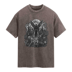 Cryptid Monsters Urban Legends Washed Cotton T-Shirt Vintage Dark Folklore Leave Before Dark Graphic