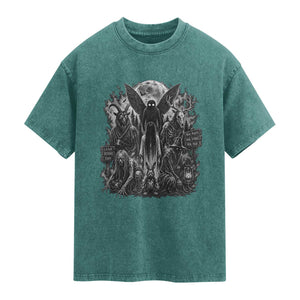 Cryptid Monsters Urban Legends Washed Cotton T-Shirt Vintage Dark Folklore Leave Before Dark Graphic