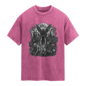 Cryptid Monsters Urban Legends Washed Cotton T-Shirt Vintage Dark Folklore Leave Before Dark Graphic