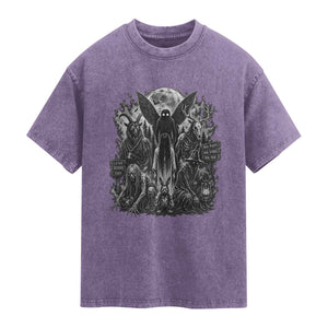 Cryptid Monsters Urban Legends Washed Cotton T-Shirt Vintage Dark Folklore Leave Before Dark Graphic