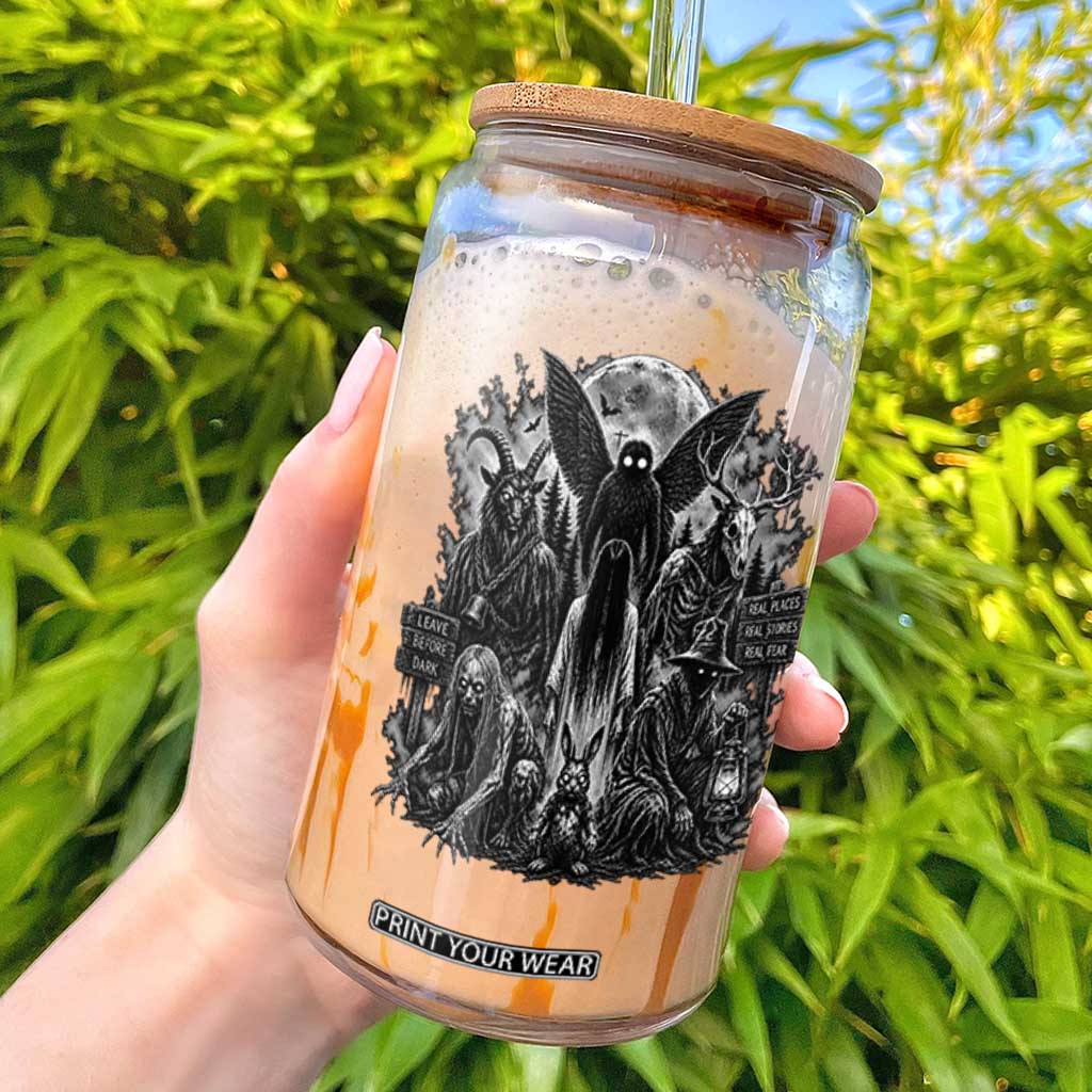 Cryptid Monsters Urban Legends Glass Can Vintage Dark Folklore Leave Before Dark Graphic TS10 Black Print Your Wear
