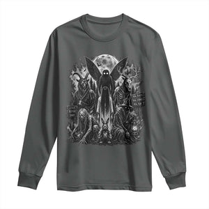 Cryptid Monsters Urban Legends Long Sleeve Shirt Vintage Dark Folklore Leave Before Dark Graphic TS10 Dark Heather Print Your Wear