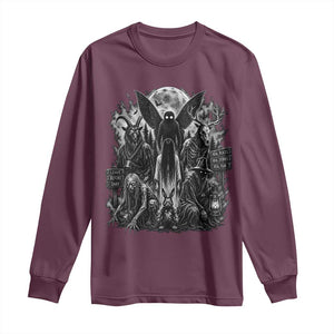 Cryptid Monsters Urban Legends Long Sleeve Shirt Vintage Dark Folklore Leave Before Dark Graphic TS10 Maroon Print Your Wear