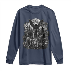 Cryptid Monsters Urban Legends Long Sleeve Shirt Vintage Dark Folklore Leave Before Dark Graphic TS10 Navy Print Your Wear
