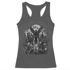 Cryptid Monsters Urban Legends Racerback Tank Top Vintage Dark Folklore Leave Before Dark Graphic TS10 Dark Heather Print Your Wear