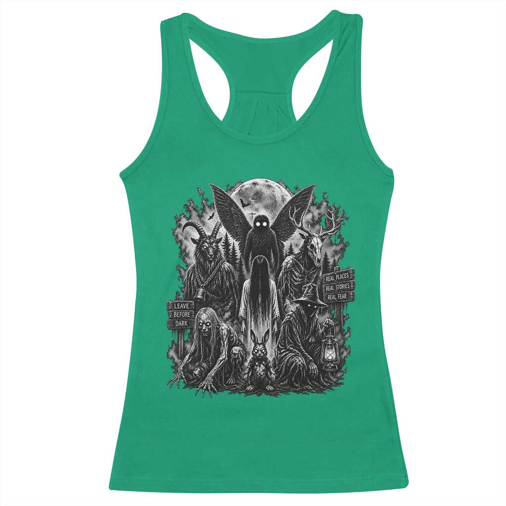 Cryptid Monsters Urban Legends Racerback Tank Top Vintage Dark Folklore Leave Before Dark Graphic TS10 Irish Green Print Your Wear