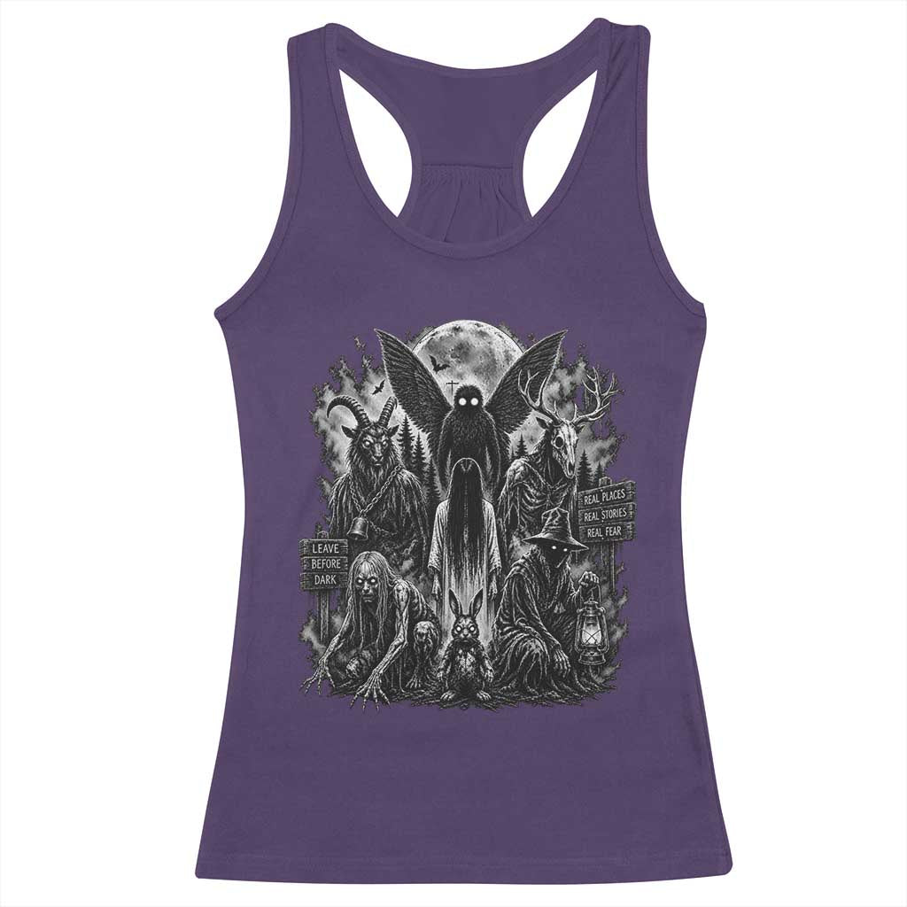 Cryptid Monsters Urban Legends Racerback Tank Top Vintage Dark Folklore Leave Before Dark Graphic TS10 Purple Print Your Wear