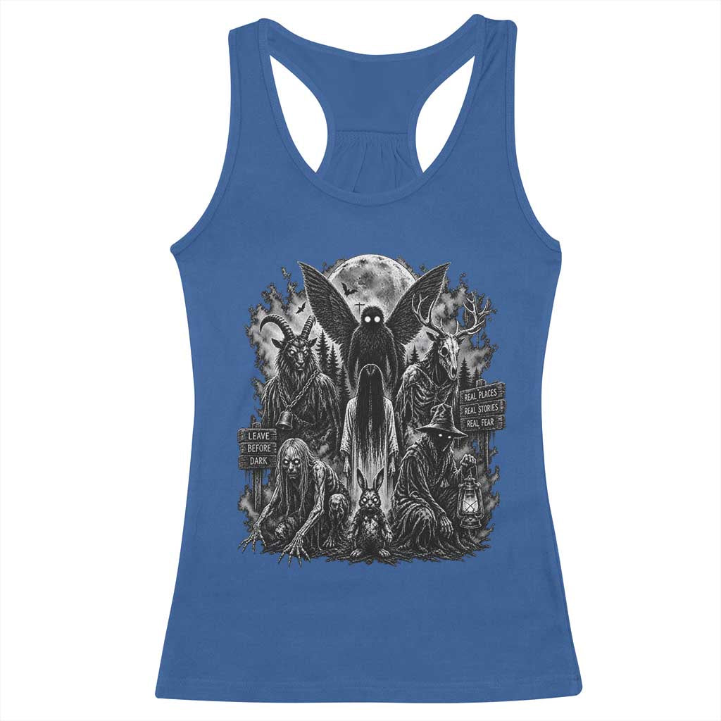Cryptid Monsters Urban Legends Racerback Tank Top Vintage Dark Folklore Leave Before Dark Graphic TS10 Royal Blue Print Your Wear