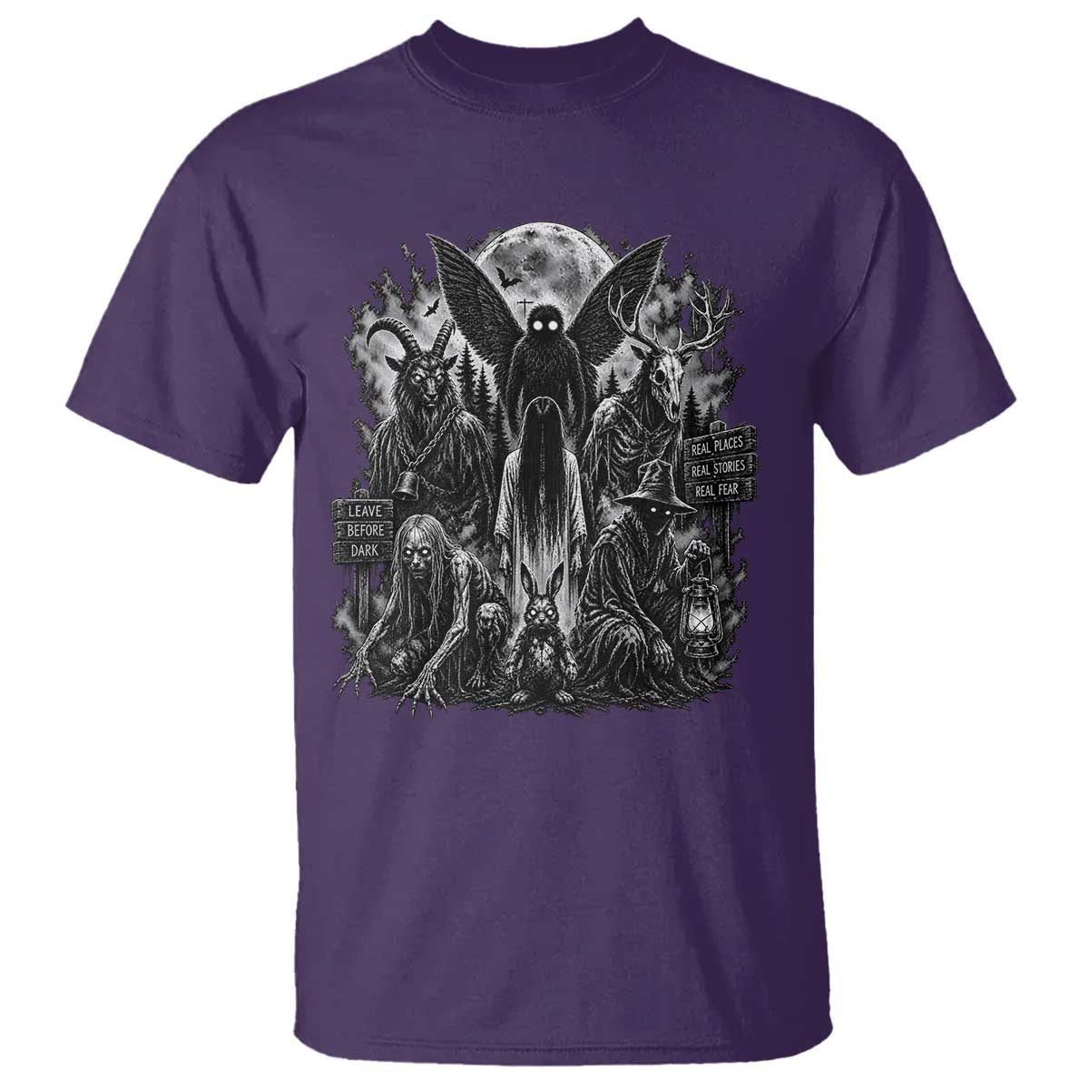 Cryptid Monsters Urban Legends T Shirt Vintage Dark Folklore Leave Before Dark Graphic TS10 Purple Print Your Wear