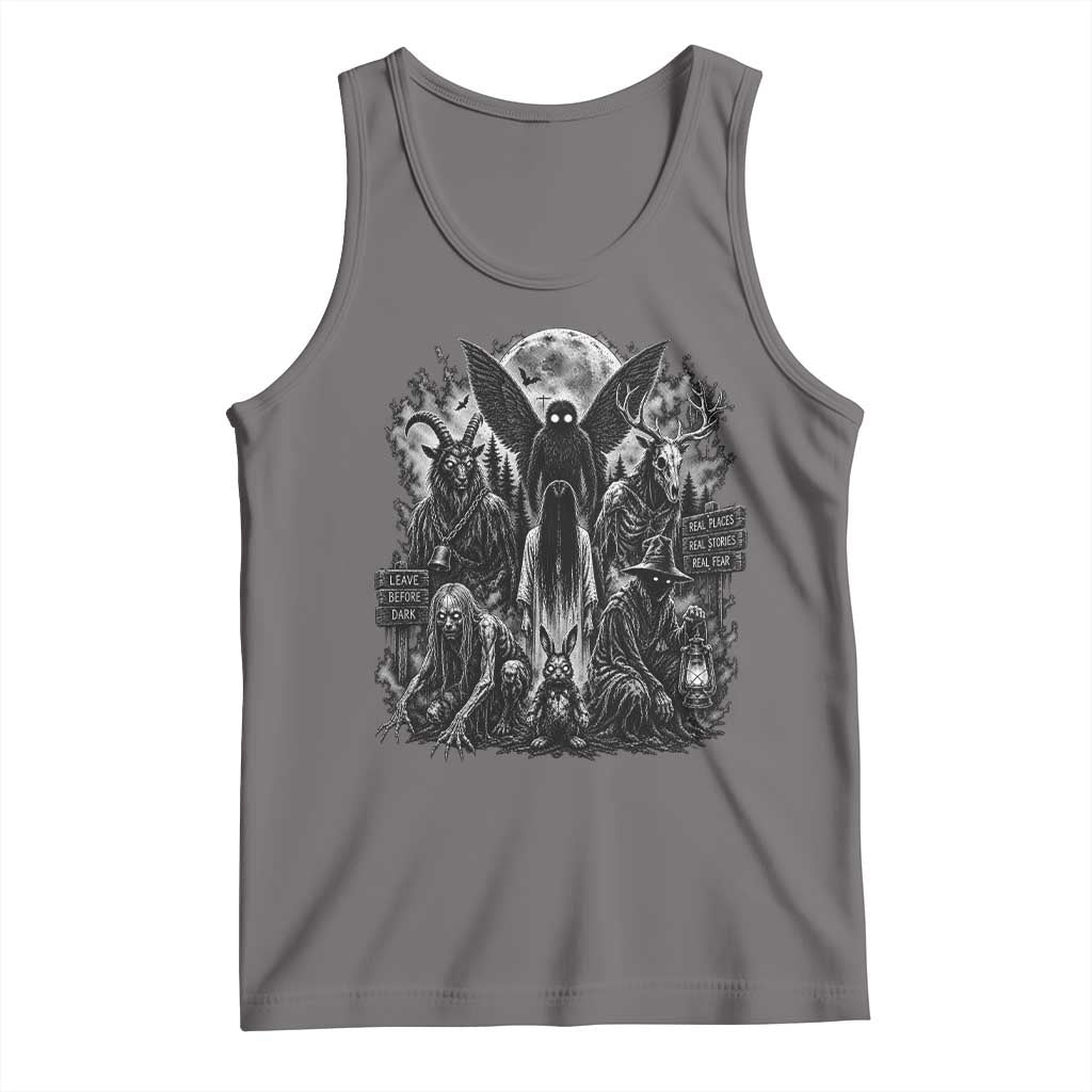 Cryptid Monsters Urban Legends Tank Top Vintage Dark Folklore Leave Before Dark Graphic TS10 Deep Heather Print Your Wear