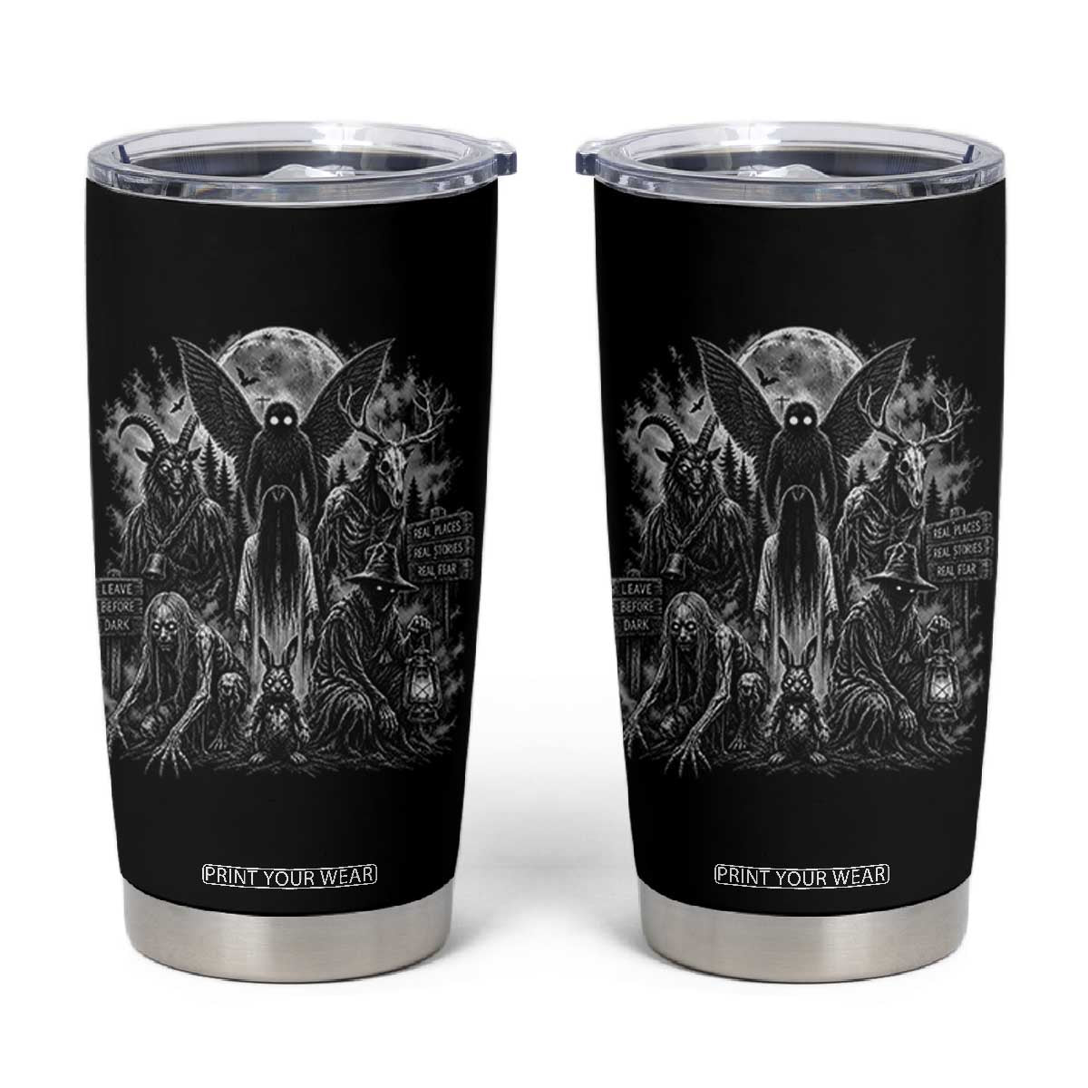 Cryptid Monsters Urban Legends Tumbler Cup Vintage Dark Folklore Leave Before Dark Graphic TS10 Black Print Your Wear