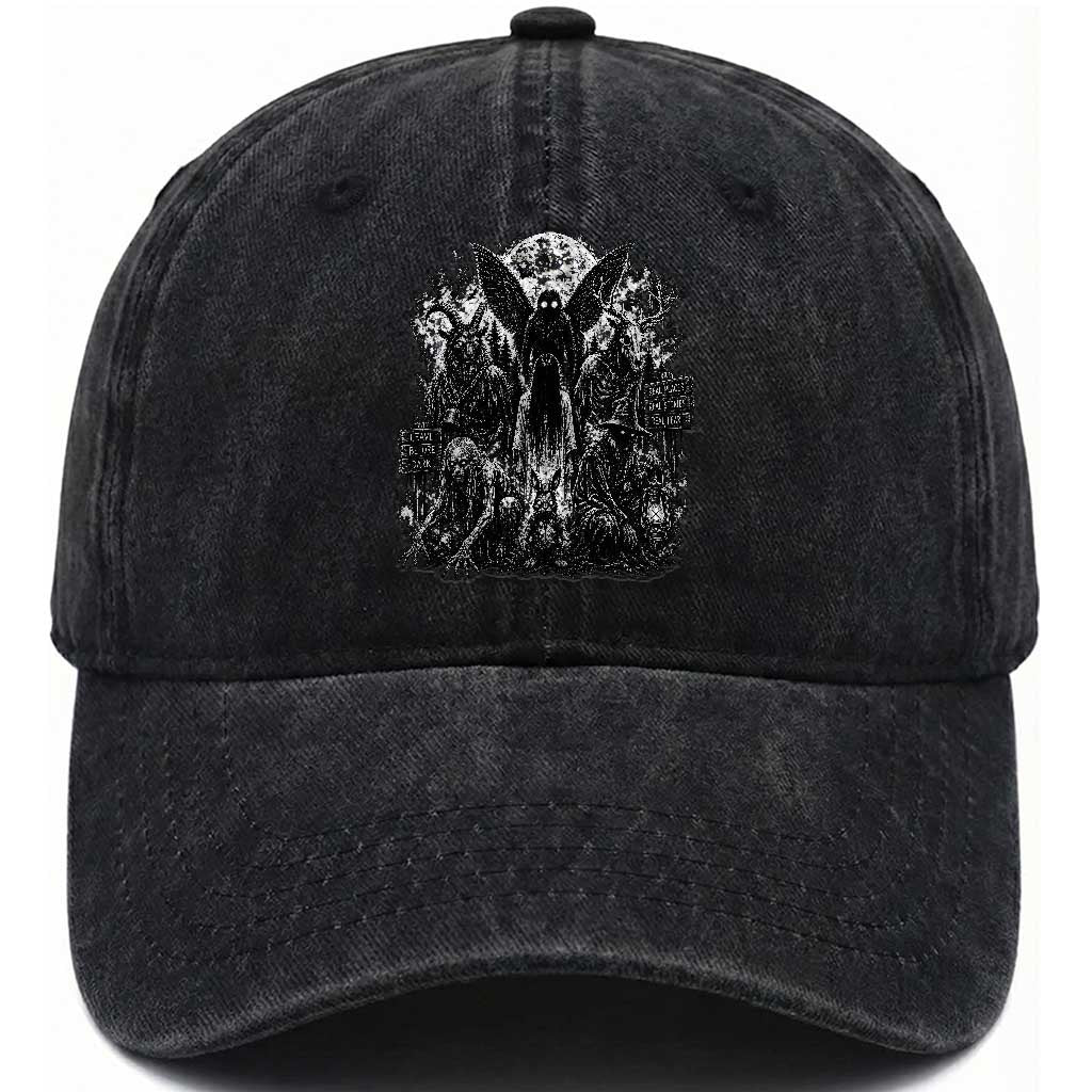 Cryptid Monsters Urban Legends Washed Cotton Baseball Cap Vintage Dark Folklore Leave Before Dark Graphic TS10 Print Your Wear