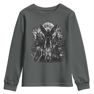 Cryptid Monsters Urban Legends Youth Sweatshirt Vintage Dark Folklore Leave Before Dark Graphic TS10 Dark Heather Print Your Wear