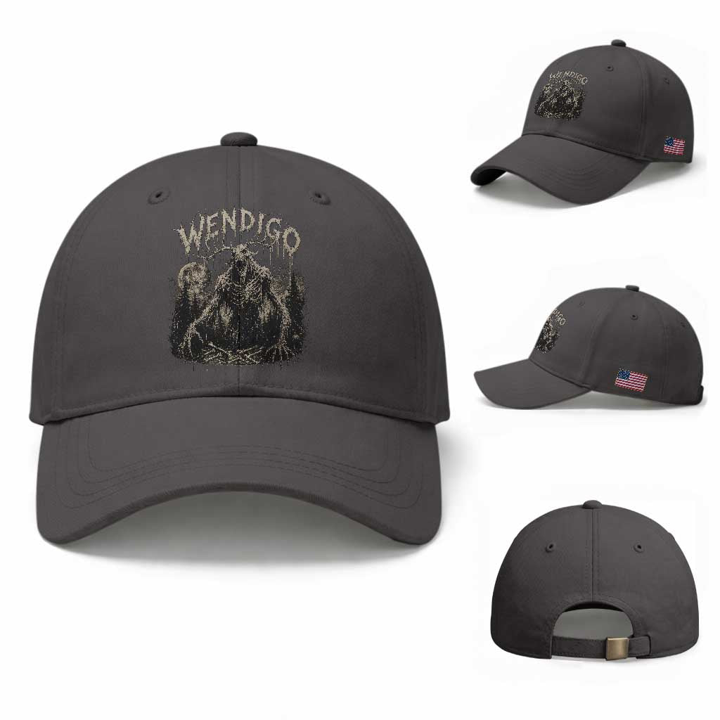 Wendigo Cryptid Monster Baseball Cap Heavy Metal Dark Fantasy Horror Graphic TS10 Baseball Cap Universal Fit Dark Gray Print Your Wear