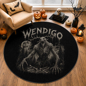 Wendigo Cryptid Monster Round Rug Heavy Metal Dark Fantasy Horror Graphic
