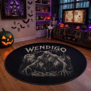 Wendigo Cryptid Monster Round Rug Heavy Metal Dark Fantasy Horror Graphic