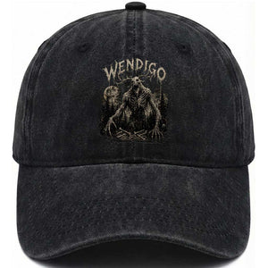 Wendigo Cryptid Monster Washed Cotton Baseball Cap Heavy Metal Dark Fantasy Horror Graphic TS10 Print Your Wear