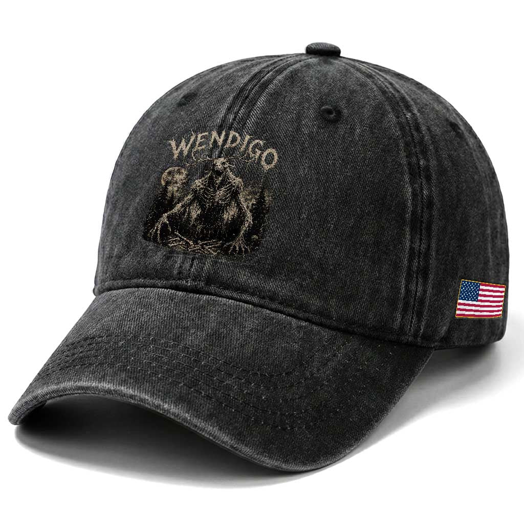 Wendigo Cryptid Monster Washed Cotton Baseball Cap Heavy Metal Dark Fantasy Horror Graphic TS10 Print Your Wear