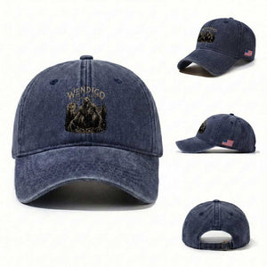 Wendigo Cryptid Monster Washed Cotton Baseball Cap Heavy Metal Dark Fantasy Horror Graphic TS10 Washed Cap Universal Fit Navy Print Your Wear