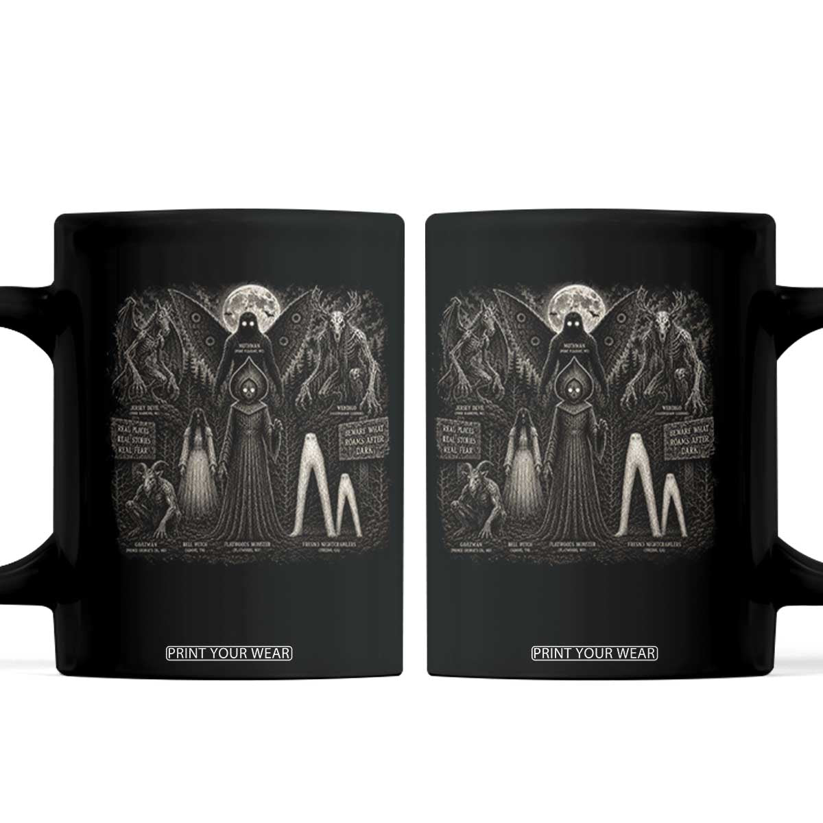 American Folklore Cryptids Mothman Wendigo Jersey Devil Graphic Coffee Mug Gothic Dark Fantasy Vintage Spooky Monster