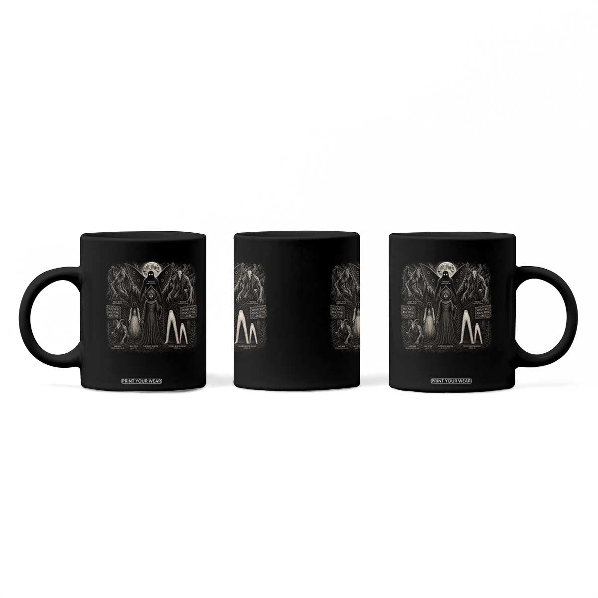 American Folklore Cryptids Mothman Wendigo Jersey Devil Graphic Coffee Mug Gothic Dark Fantasy Vintage Spooky Monster