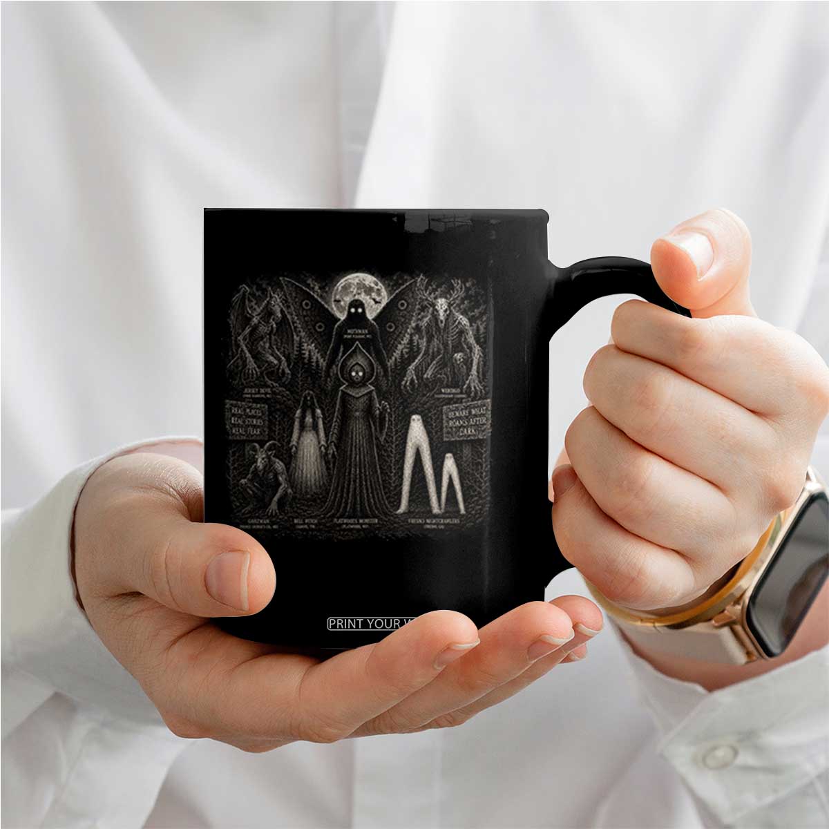 American Folklore Cryptids Mothman Wendigo Jersey Devil Graphic Coffee Mug Gothic Dark Fantasy Vintage Spooky Monster