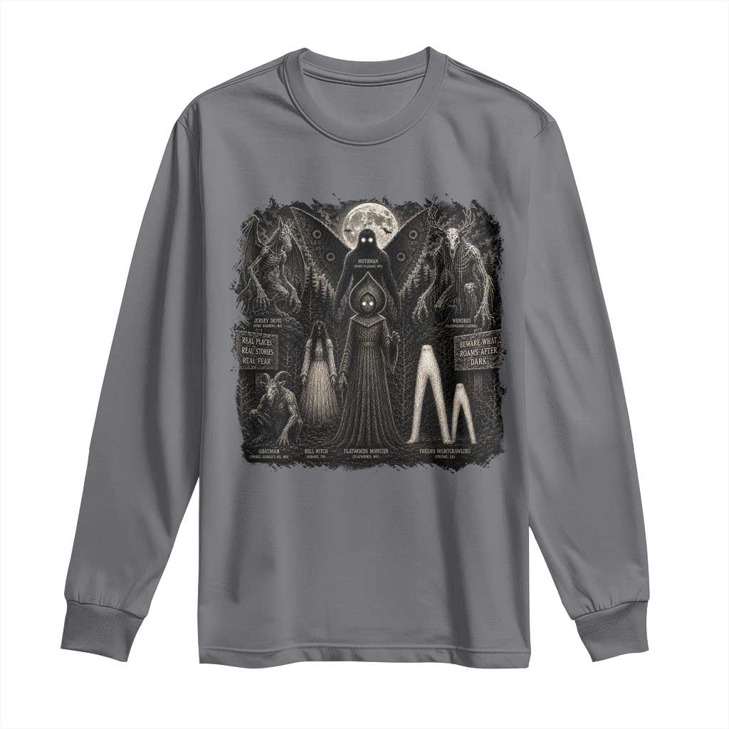 American Folklore Cryptids Mothman Wendigo Jersey Devil Graphic Long Sleeve Shirt Gothic Dark Fantasy Vintage Spooky Monster