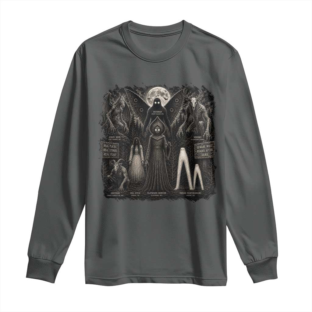 American Folklore Cryptids Mothman Wendigo Jersey Devil Graphic Long Sleeve Shirt Gothic Dark Fantasy Vintage Spooky Monster