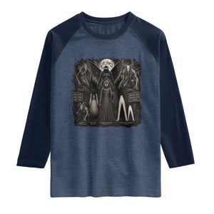 American Folklore Cryptids Mothman Wendigo Jersey Devil Graphic Raglan Shirt Gothic Dark Fantasy Vintage Spooky Monster