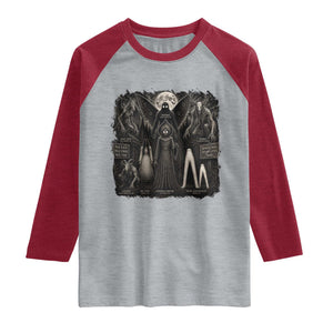 American Folklore Cryptids Mothman Wendigo Jersey Devil Graphic Raglan Shirt Gothic Dark Fantasy Vintage Spooky Monster