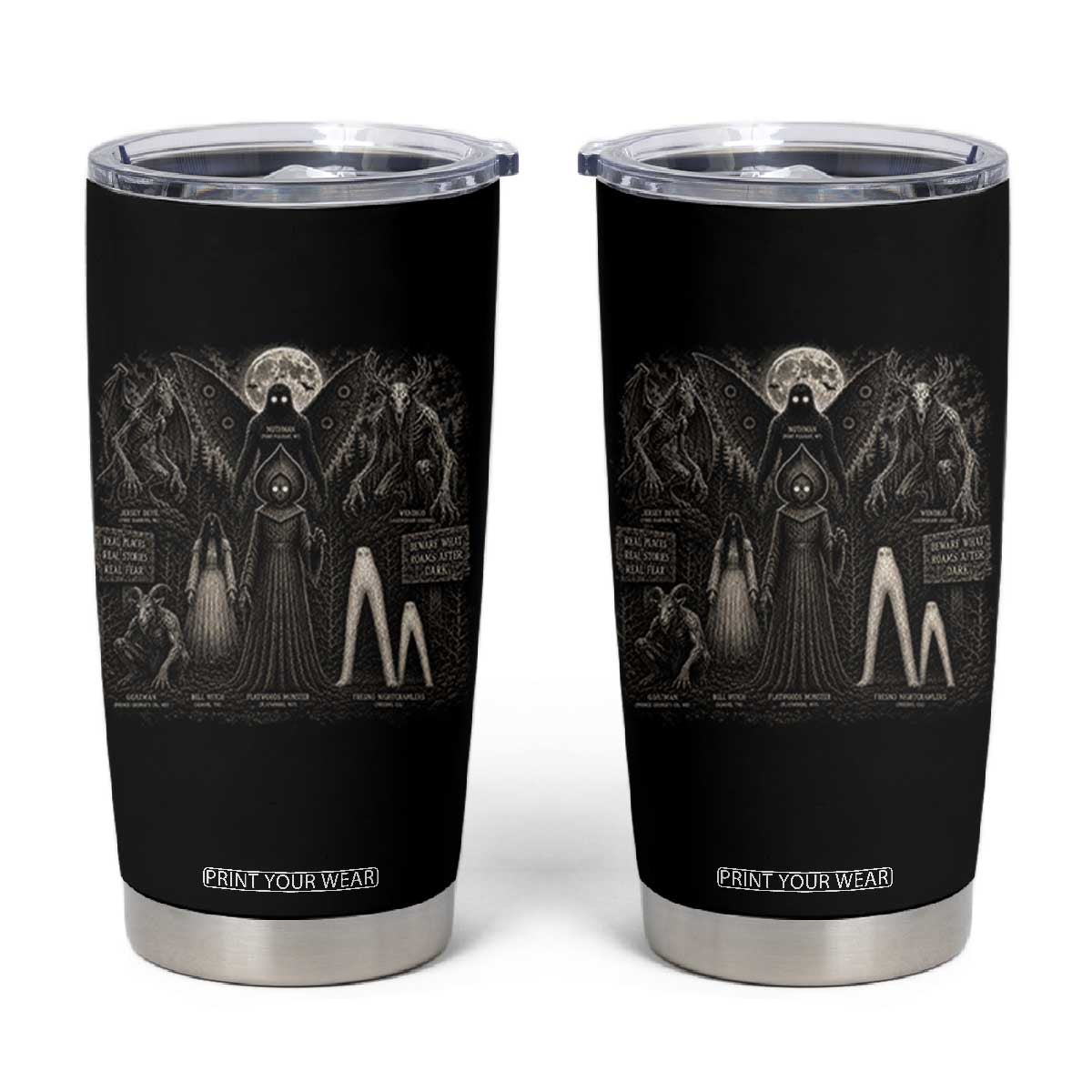 American Folklore Cryptids Mothman Wendigo Jersey Devil Graphic Tumbler Cup Gothic Dark Fantasy Vintage Spooky Monster
