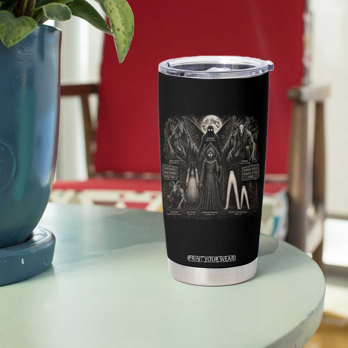 American Folklore Cryptids Mothman Wendigo Jersey Devil Graphic Tumbler Cup Gothic Dark Fantasy Vintage Spooky Monster