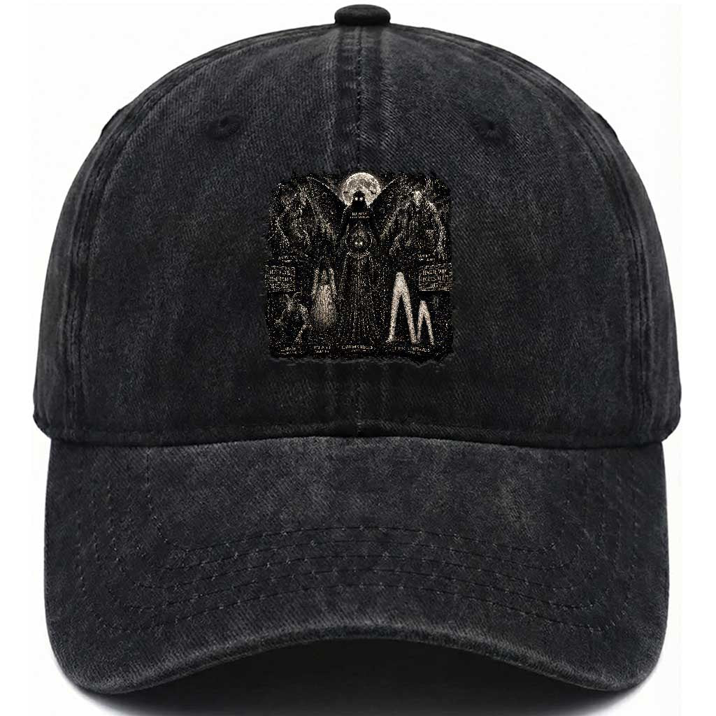 American Folklore Cryptids Mothman Wendigo Jersey Devil Graphic Washed Cotton Baseball Cap Gothic Dark Fantasy Vintage Spooky Monster