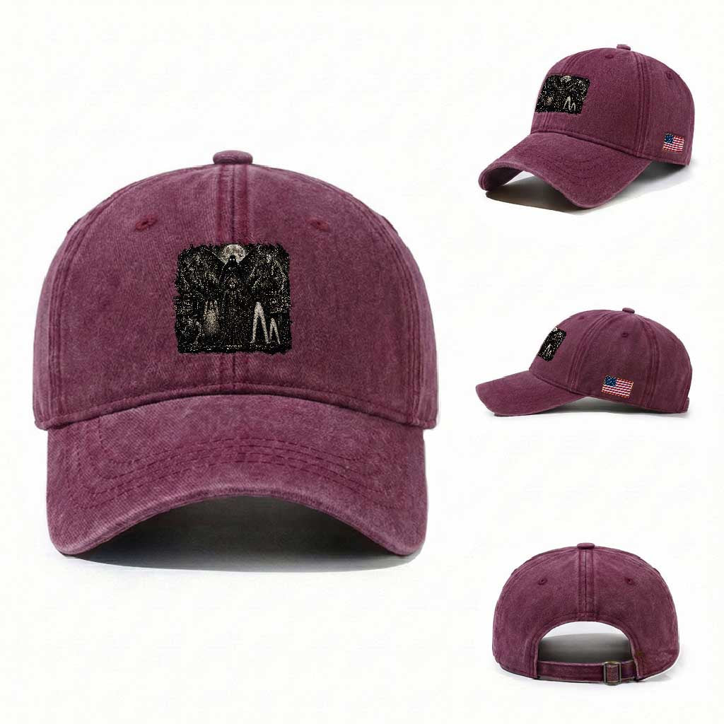 American Folklore Cryptids Mothman Wendigo Jersey Devil Graphic Washed Cotton Baseball Cap Gothic Dark Fantasy Vintage Spooky Monster
