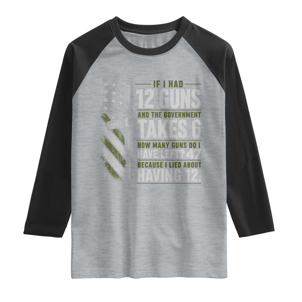 If I Had 12 Guns and The Government Math Second Amendment Raglan Shirt TS10 Heather Gray Black Print Your Wear
