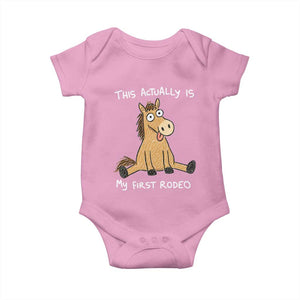 This Actually Is My First Rodeo Funny Silly Horse Baby Onesie 1st Birthday Meme TS10 Light Pink Print Your Wear