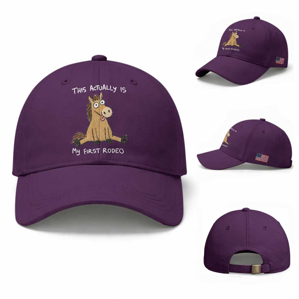 This Actually Is My First Rodeo Funny Silly Horse Baseball Cap 1st Birthday Meme TS10 Baseball Cap Universal Fit Purple Print Your Wear