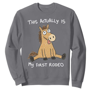 This Actually Is My First Rodeo Funny Silly Horse Sweatshirt 1st Birthday Meme TS10 Charcoal Print Your Wear
