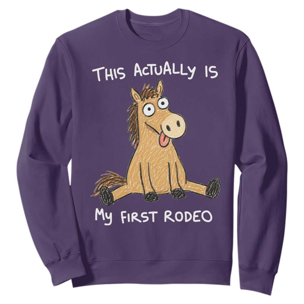 This Actually Is My First Rodeo Funny Silly Horse Sweatshirt 1st Birthday Meme TS10 Purple Print Your Wear