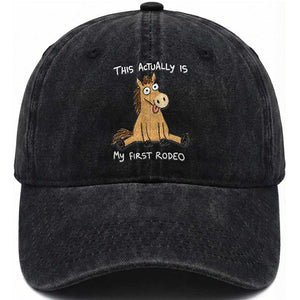 This Actually Is My First Rodeo Funny Silly Horse Washed Cotton Baseball Cap 1st Birthday Meme TS10 Print Your Wear
