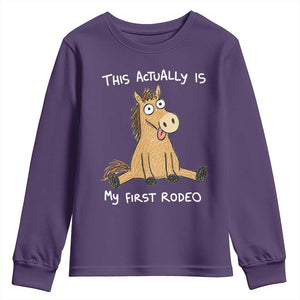 This Actually Is My First Rodeo Funny Silly Horse Youth Sweatshirt 1st Birthday Meme TS10 Purple Print Your Wear