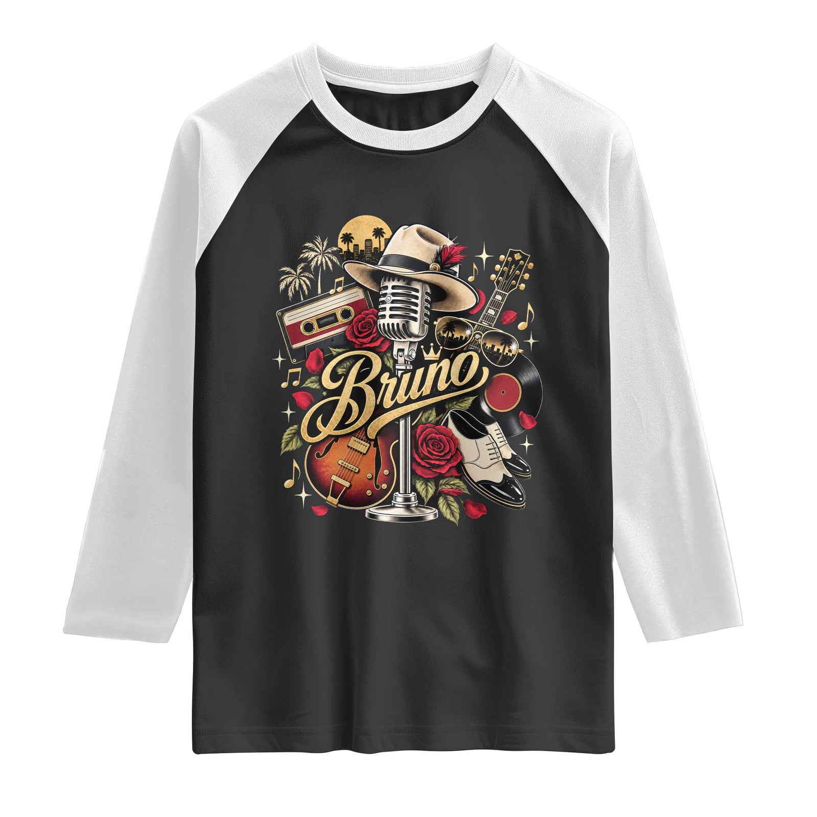 Vintage Classic 70s 80s Country Rodeo Music Cowboy Boots Rose Graphic Raglan Shirt