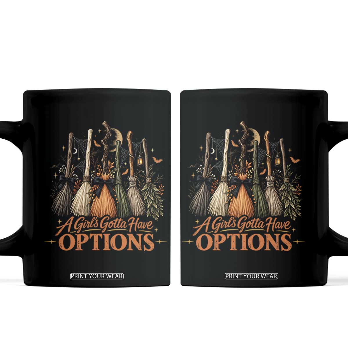 A Girl Gotta Have Options Funny Witch Broomsticks Halloween Graphic Coffee Mug