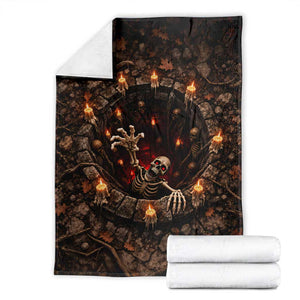 Crawling Skeleton From Deep Hole 3D Halloween Optical Illusion Throw Blanket Spooky Candlelit Stone Pit Haunted House