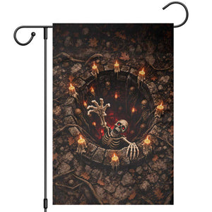 Crawling Skeleton From Deep Hole 3D Halloween Optical Illusion Garden Flag Spooky Candlelit Stone Pit Haunted House