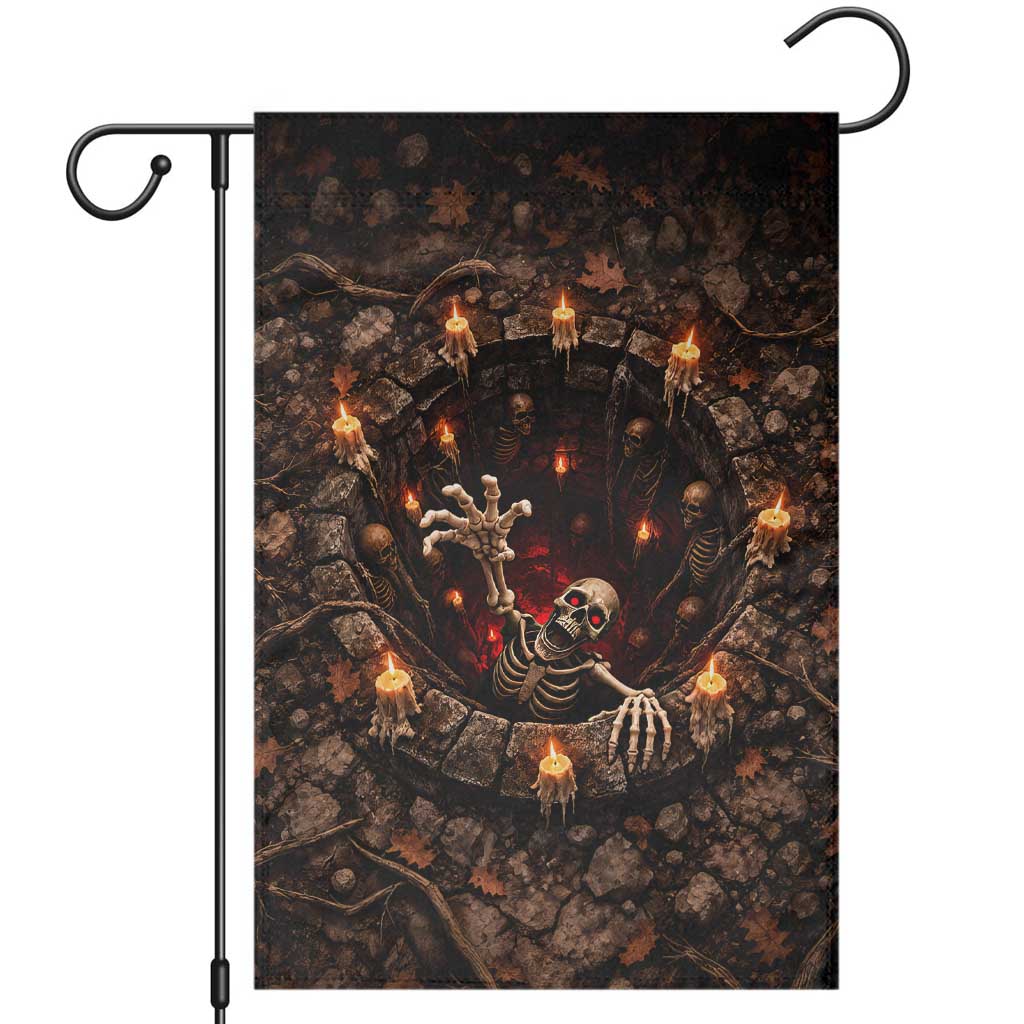 Crawling Skeleton From Deep Hole 3D Halloween Optical Illusion Garden Flag Spooky Candlelit Stone Pit Haunted House