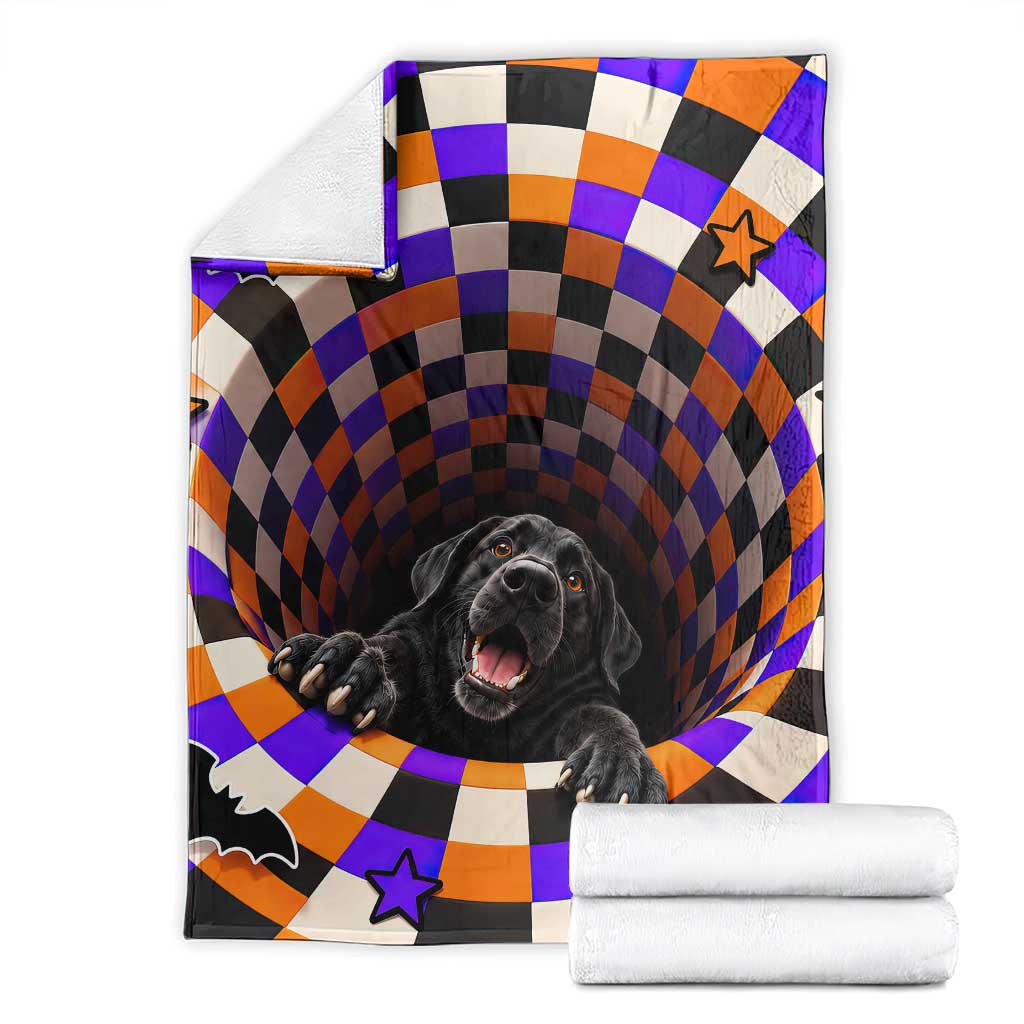 Spooky Deep Hole Black Lab 3D Halloween Optical Illusion Throw Blanket Orange Purple Checkered Hole Concept Cute Labrador Dog Lovers