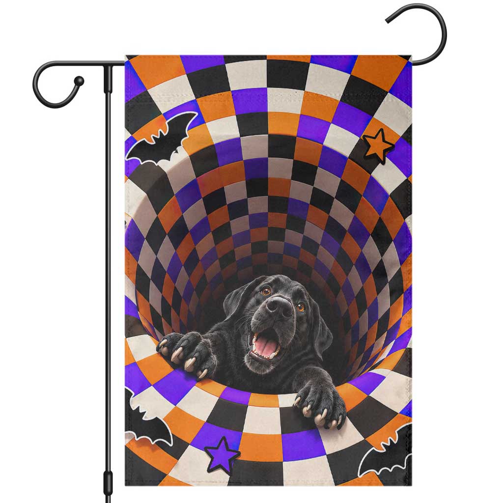 Spooky Deep Hole Black Lab 3D Halloween Optical Illusion Garden Flag Orange Purple Checkered Hole Concept Cute Labrador Dog Lovers
