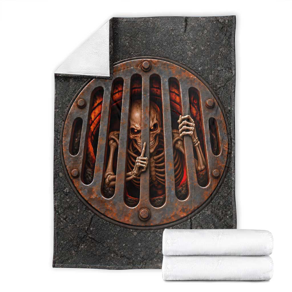 Deep Sewer Hole Creepy Skeleton Peek Shh Gesture 3D Halloween Optical Illusion Throw Blanket Manhole Cover Spooky Decor