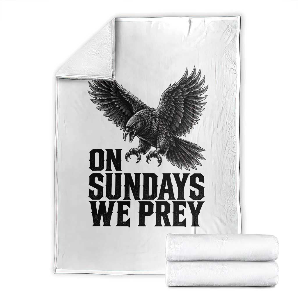 On Sundays We Prey Vintage Sunday Game Day Black Raven Sport Fan Throw Blanket